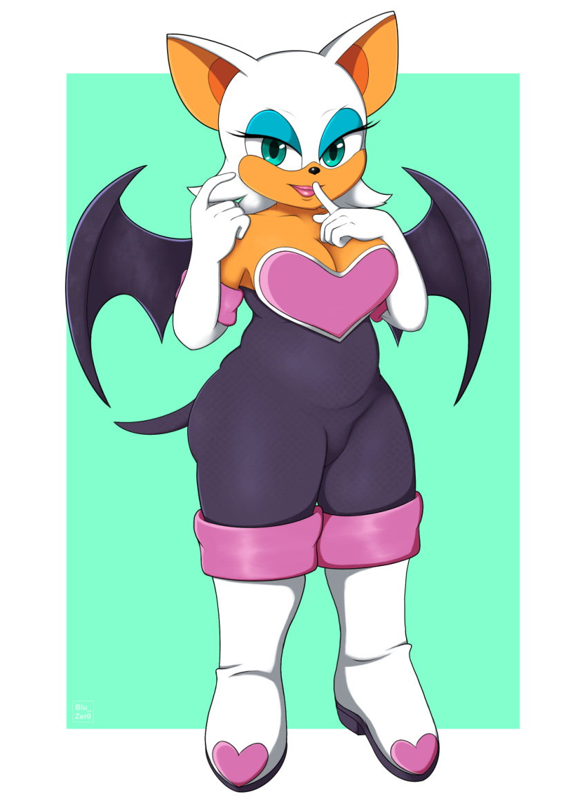 anthro ass bedroom_eyes big_breasts blu_zer0 boots breasts clothed eyelashes furry gloves heart inviting milf mobian_(species) orange_body plump_lips rouge_the_bat sega smile sonic_(series) sonic_the_hedgehog_(series) tail thick_thighs wings