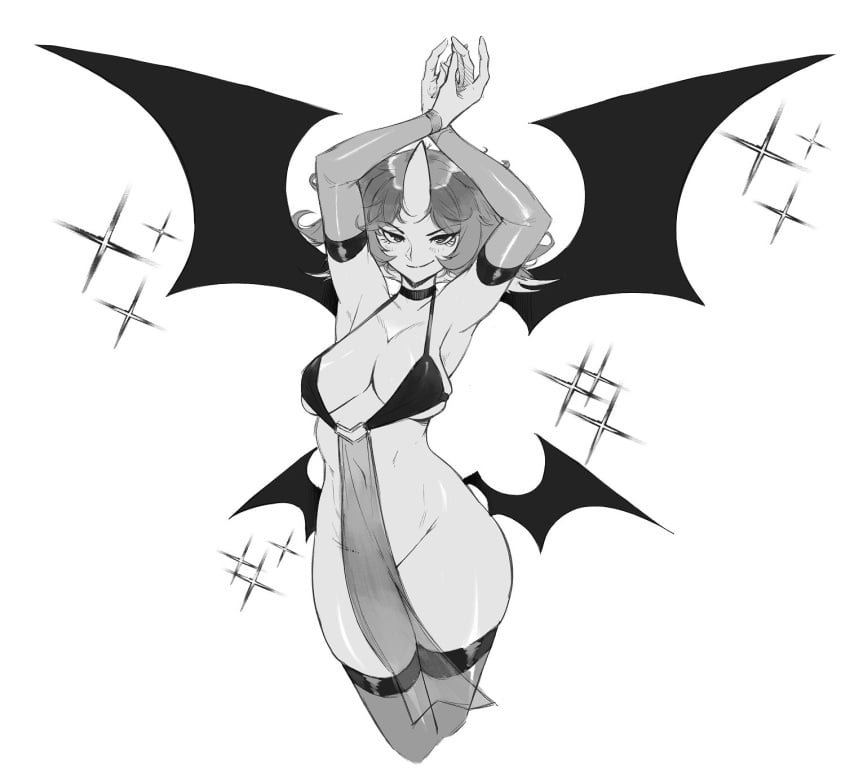 aeyga demxxx monochrome solo solo_female solo_focus succubus wings