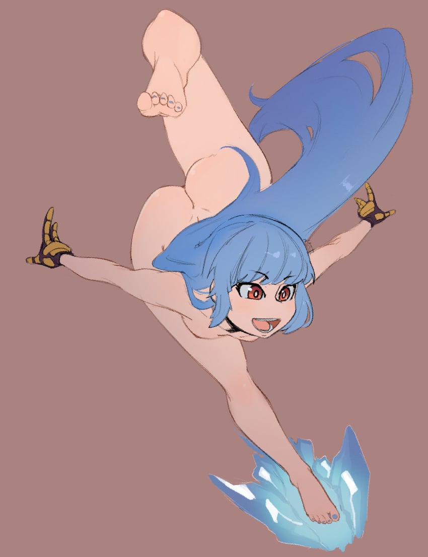 1girls ass bard-bot barefoot bent_over blue_hair breasts butt_crack completely_nude feet female female_only full_body gloves human king_of_fighters kula_diamond leg_up light-skinned_female light_skin naked naked_female naked_gloves nude pose red_eyes solo solo_female toenail_polish toes