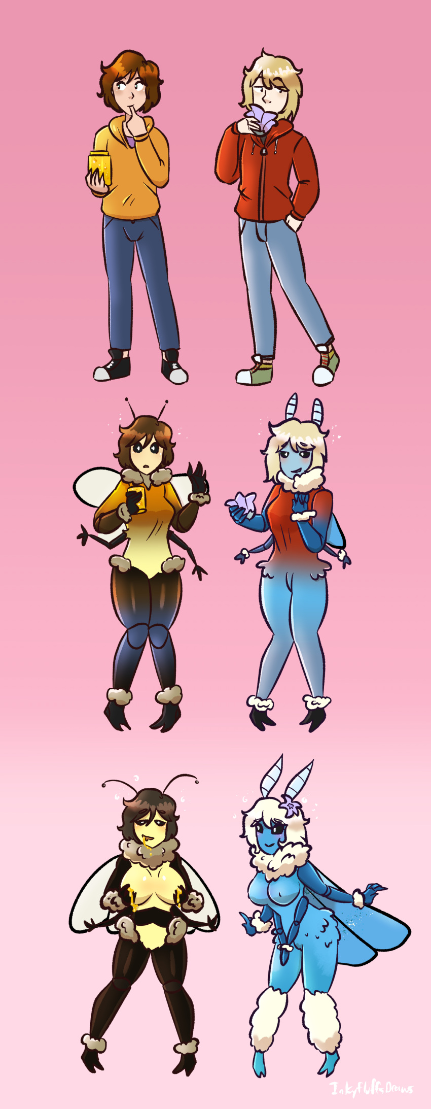 anthro ass_expansion bee bee_girl brainwashing breast_expansion corruption female gender_transformation hair_growth identity_death inkyfluffdraws insect_girl insect_humanoid insect_wings insects large_ass large_breasts moth moth_girl mtf_transformation species_transformation tagme thick_thighs transformation transformation_sequence wide_hips