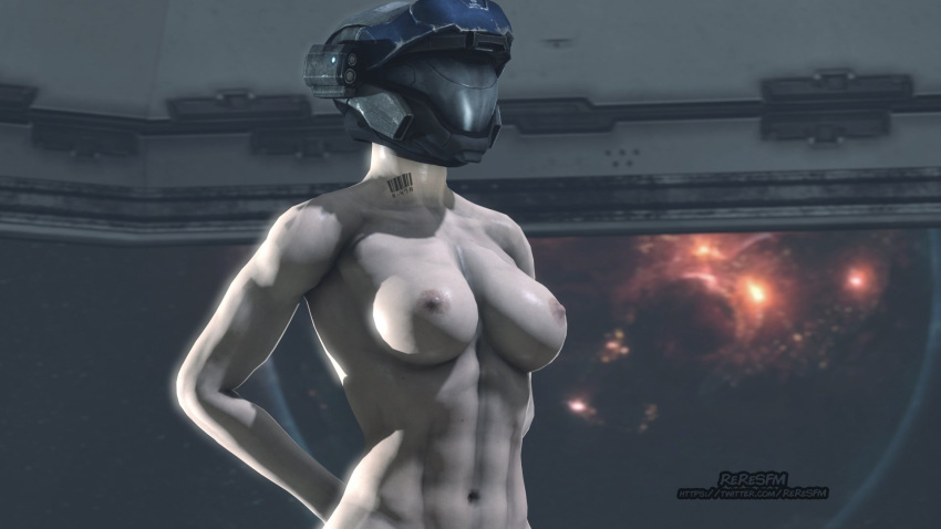 1girls 3d abs barcode breasts female female_only female_spartan_(halo) halo_(series) helmet reresfm solo spartan_(halo) tagme