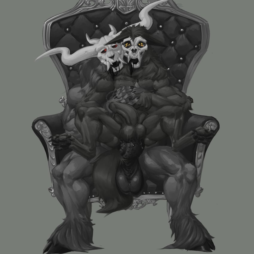 2021 absurd_res anthro anthro_on_anthro anthro_penetrated anthro_penetrating anthro_penetrating_anthro balls big_balls big_penis black_body black_fur canid canid_demon chair claws demon digitigrade duo fetlocks finger_claws fur furniture genitals hi_res hooves horn huge_cock male male/male male_penetrated male_penetrating male_penetrating_male mammal muscular muscular_anthro muscular_male open_mouth pawpads penetration penis red_eyes saggy_balls sitting sitting_sex skull_face skull_head spread_legs spreading toe_claws tongue tongue_out velrizoth yellow_eyes