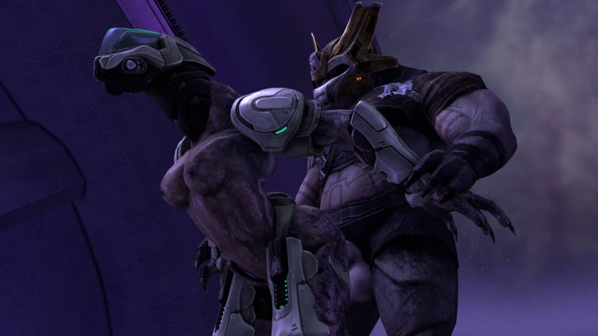 1boy 1boy1girl 1girls 3d alien alien_girl ambiguous_penetration big_balls breasts brute_(halo) elite_(halo) female_sangheili halo_(series) hands_behind_back helmet humanoid interspecies jiralhanae kalartso male/female male_jiralhanae questionable_consent restrained sangheili sex tagme