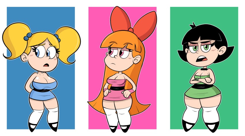 2017 3girls 4_fingers aged_up ass_bigger_than_breasts ass_vs_breasts big_ass big_breasts black_hair black_shoes blonde_hair blossom_(powerpuff_girls) blue_dress blue_eyes blush bottom_heavy bow breasts_bigger_than_ass bubbles_(powerpuff_girls) buttercup_(powerpuff_girls) cute dress earrings female green_dress green_eyes human multiple_girls orange_hair pink_dress pink_eyes powerpuff_girls powerpuff_girls_2016 red_bow scobionicle99 shoes shortstack sisters socks stockings tagme thick_thighs top_heavy twintails white_earrings white_stockings wristbands