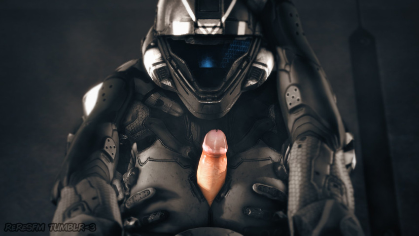 1boy 1boy1girl 1girls 3d armor artist_name big_breasts female halo_(series) hand_on_head helmet looking_at_viewer male male/female odst paizuri pov reresfm skin_tight spartan_(halo) titjob