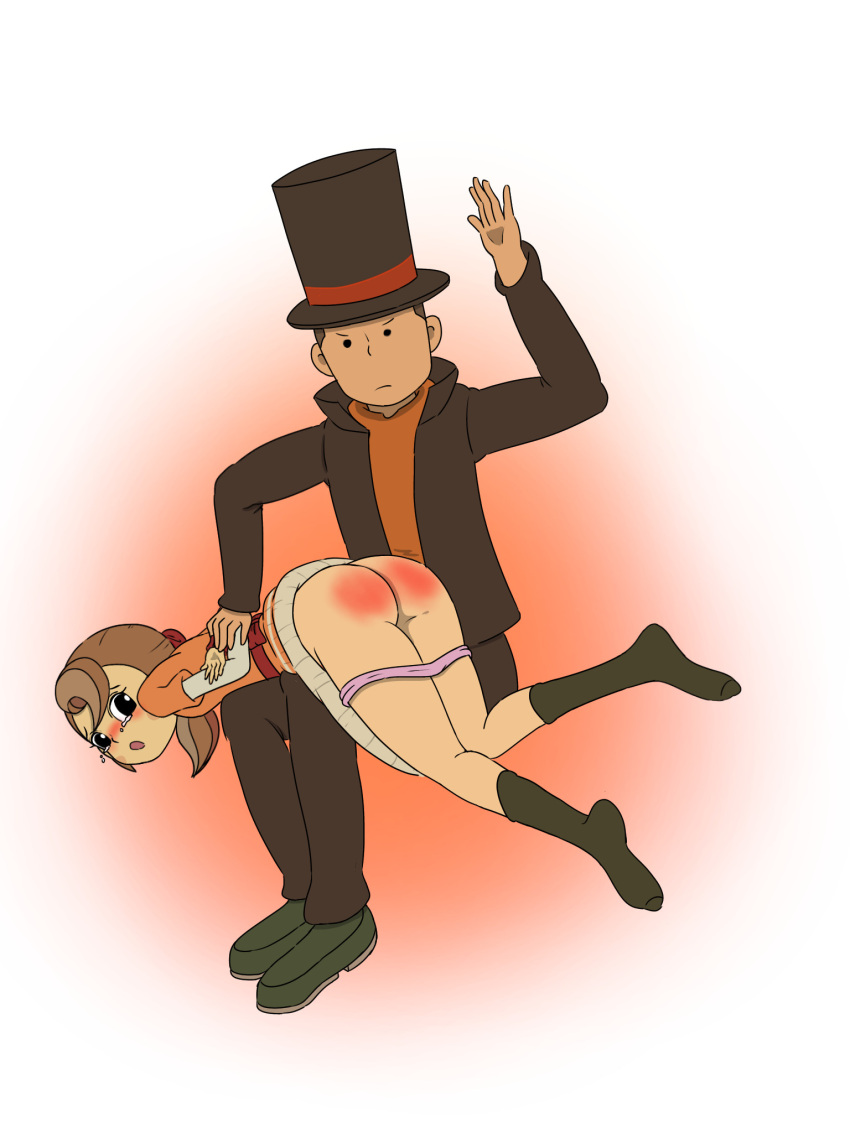 artist_request female flora_reinhold hershel_layton male norm_t_sp professor_layton red_ass spanked spanking