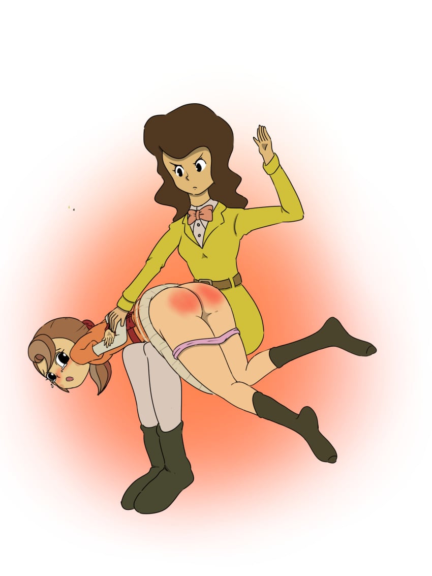 2girls artist_request emmy_altava female female_only flora_reinhold multiple_girls professor_layton red_ass spanked spanking