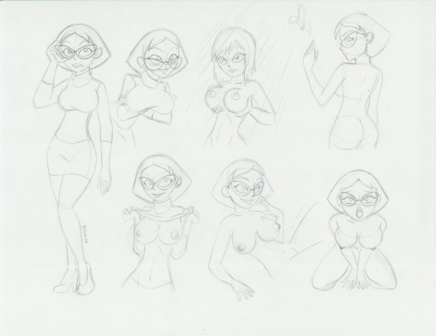 disney disney_channel hasu13 kim_possible monochrome mrs._stoppable nipples roger_bacon rough_sketch straight_hair white_background