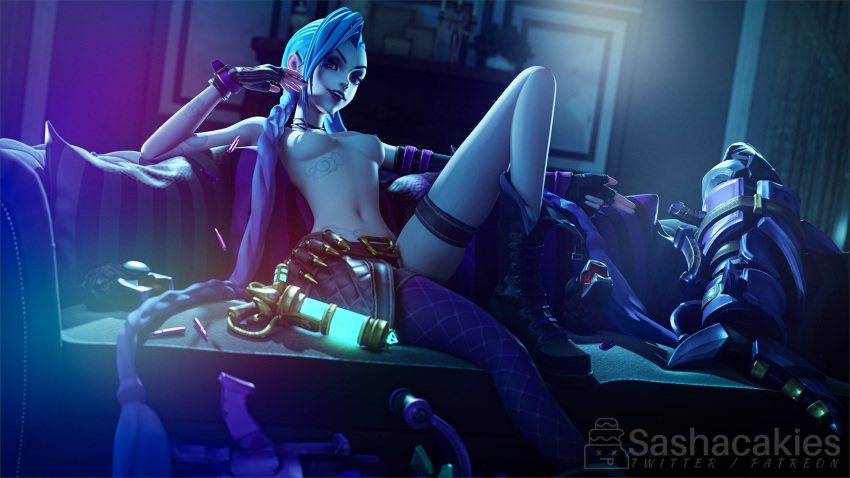 1girls 3d blender female female_only jinx_(league_of_legends) league_of_legends looking_at_viewer sashacakies solo