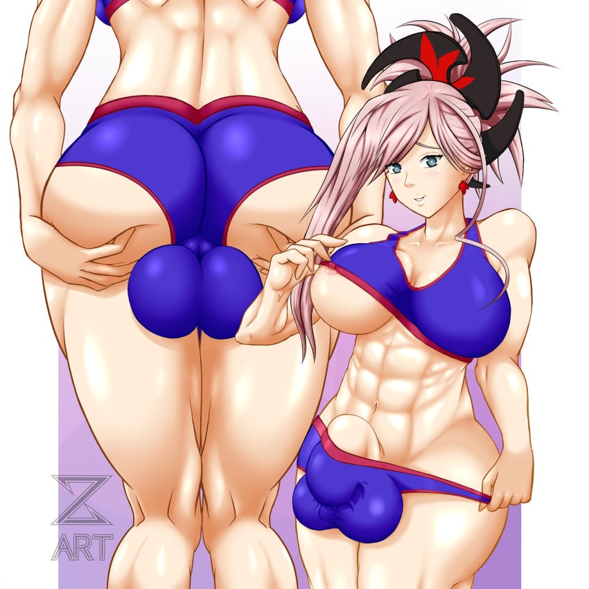 1futa abs ass_focus ass_grab back back_view backsack balls balls_in_panties balls_under_clothes big_ass big_balls big_breasts big_penis blush bulge clothed clothes_grab clothing fate_(series) futa_only futanari gym_clothes human light-skinned_futanari light_skin miyamoto_musashi_(fate) mostly_clothed muscular muscular_futanari muscular_thighs pale_skin solo standing thighs zebas71