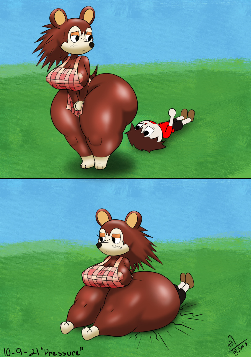 1boy 1girls 2021 2koma alternate_breast_size animal_crossing anthro areolae areolae_slip ass big_ass big_breasts big_butt bottom_heavy breasts brown_fur bubble_ass bubble_butt facesitting female freckles furry hedgehog how_i'm_tryna_die large_ass large_breasts large_butt naked_apron nintendo nipple sable_able seductive supermoonshroom thick_thighs thighs video_games watermark wide_hips