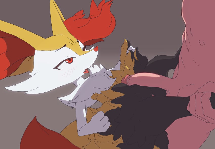 1boy 1girls anthro barely_visible_genitalia barely_visible_pussy braixen canid erection faceless_male female female_focus forurune genitals half-closed_eyes hi_res human imminent_sex interspecies looking_at_another looking_at_partner male male/female mammal narrowed_eyes nintendo penis pokémon_(species) pokemon pokemon_(species) pokephilia pussy tongue video_games