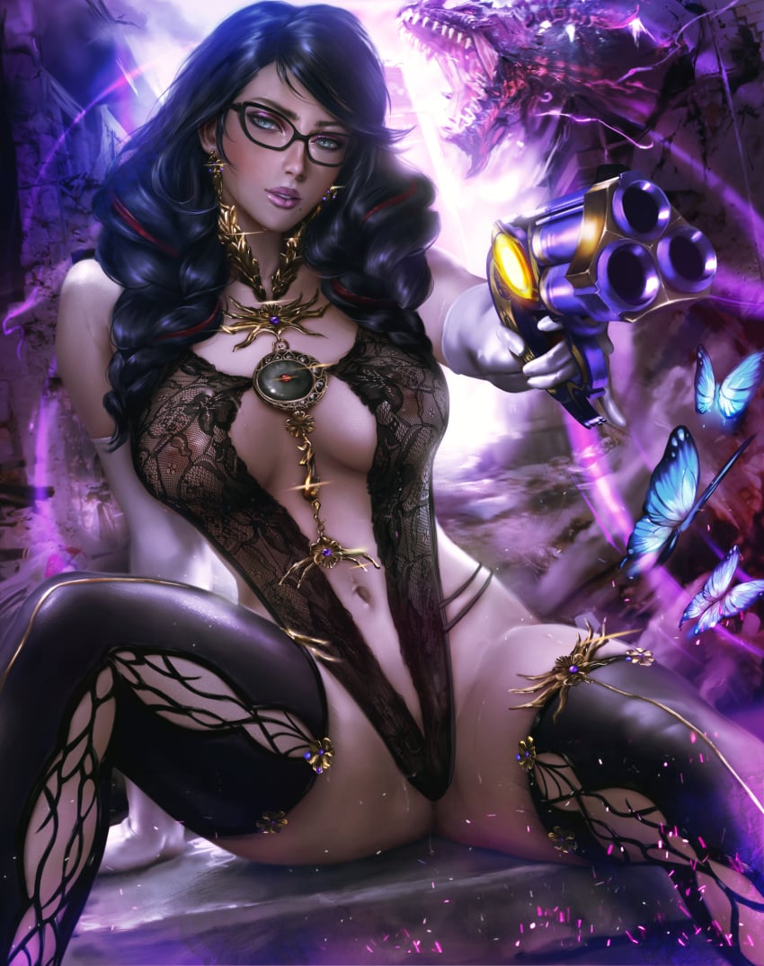 1girls areola areolae arm_length_gloves bangs bare_shoulders bare_thighs bayonetta bayonetta_(character) bayonetta_3 beauty_mark big_breasts black_hair braid braided_hair braids breasts butterfly cleavage clothed clothing ear_piercing earrings extremely_large_filesize female female_focus female_only firearm fit fit_female glasses gloves gun handgun hi_res holding_gun holding_weapon large_filesize leotard lingerie lipstick logan_cure long_hair magic_user makeup mature mature_female milf navel nintendo nipples nipples_visible_through_clothing open_legs pointing_gun purple_lipstick revolver see-through see-through_clothing see-through_leotard sitting sitting_down solo solo_female solo_focus thick_thighs thighhighs thighs toned toned_female underboob very_high_resolution weapon wide_hips witch