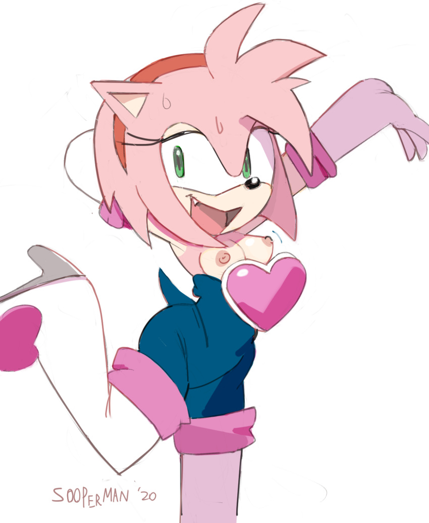 amy_rose amy_the_bat elbow_gloves gloves pink_fur pink_hair rouge_the_bat_(cosplay) small_breasts sonic_(series) sooperman