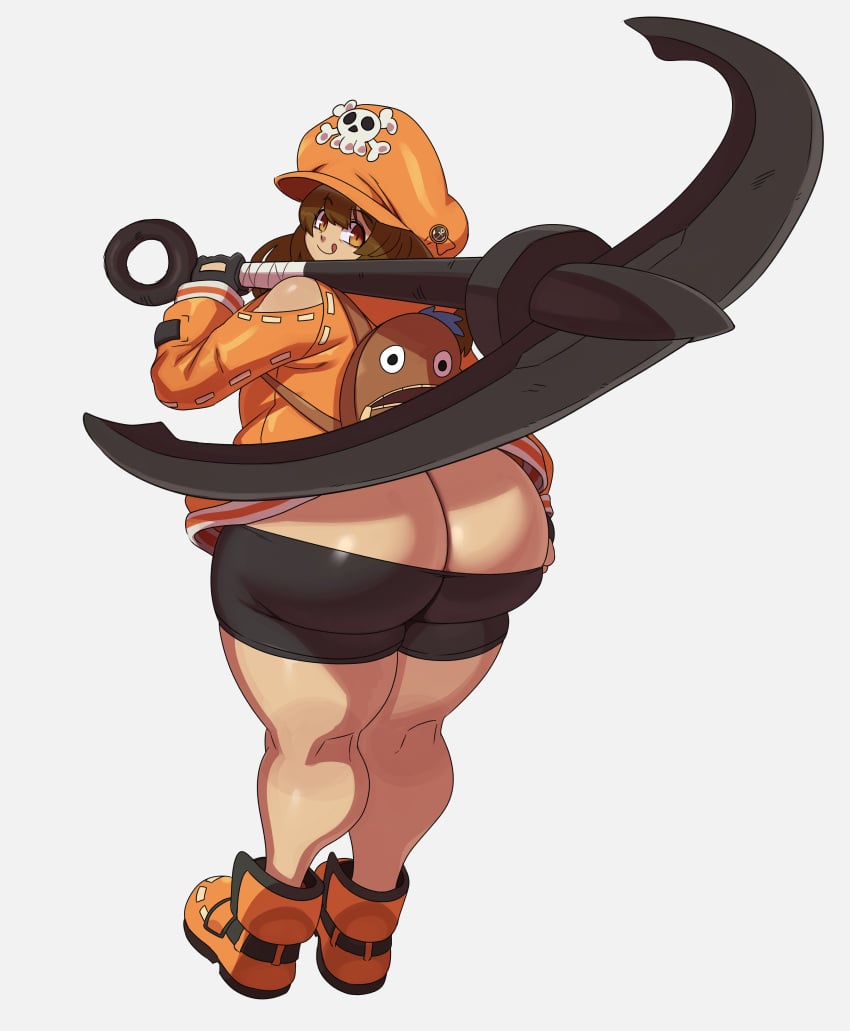 1girls :p absurd_res anchor ass ass_cleavage big_ass big_butt brown_eyes brown_hair bubble_ass bubble_butt butt_crack eye_contact fat_ass female grabbing_own_ass guilty_gear hat high_resolution huge_ass large_ass looking_at_viewer looking_back may_(guilty_gear) shorts shorts_down solo spandex_shorts sssonic2 standing thick_thighs thighs tight_clothing