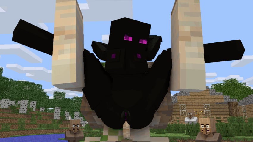 1boy 1boy1girl 1girls 3d animated big_breasts black_body black_skin character cubic_breasts enderwoman erection galeo gray_body gray_skin iron_golem_(minecraft) looking_at_viewer mine-imator minecraft monster_girl outside purple_eyes sex tagme vaginal_penetration villager villagers