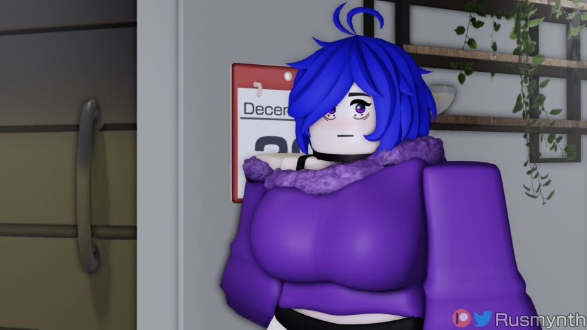 1girls 3d breasts calendar christmas female original_character patreon_username purple_eyes purple_hair purple_shirt roblox robloxian rusmynth solo tagme twitter_username unseen