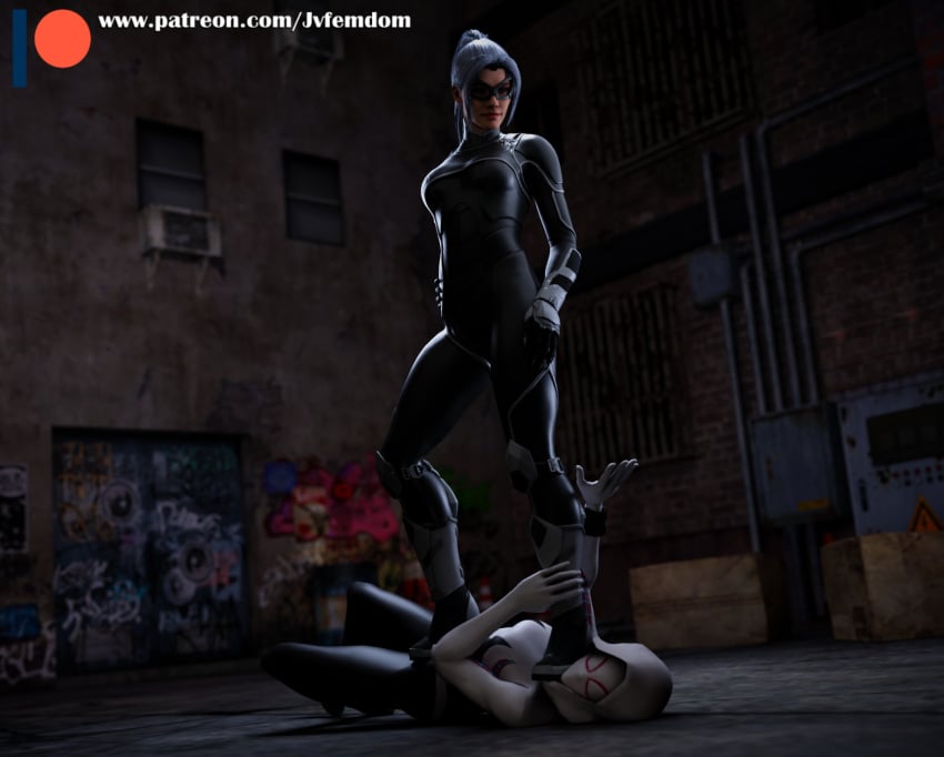 2girls 3d 3d_(artwork) asphyxiation begging black_cat_(marvel) catfight catsuit choking clothed crush defeated dominant dominant_female domination dominatrix felicia_hardy female female_domination female_only femdom fight foot_on_crotch foot_on_neck gwen_stacy hand_on_hip hand_on_thigh helpless high_heels humiliated humiliation jvfemdom leather leather_boots legs lezdom marvel mask masked masked_female multiple_girls pain ponytail smirk spider-gwen spider-man_(ps4) stepped_on stepping_on_female stomping struggling thighs trample trampling victory victory_pose video_games white_hair yuri