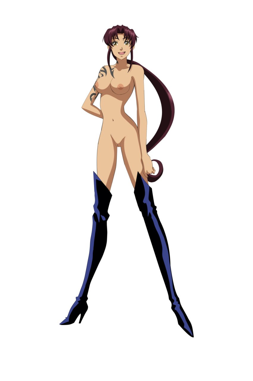 1girls black_boots black_lagoon boobs boots breasts edit female female_only hand_behind_back lanky long_arms long_legs naked naked_footwear nipples nude practically_nude psyclopathe pussy revy sleekette slim_girl slim_legs solo tagme tall tall_female thin_female thin_legs vagina