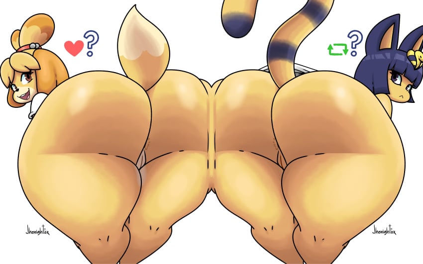 2021 ? animal_crossing ankha anthro anus anus_peek ass ass_to_ass beady_eyes big_ass big_butt bottom_heavy bottomless bubble_ass bubble_butt butt_bump canid canine canine_humanoid canis cat_humanoid clothing dog_humanoid domestic_cat domestic_dog eyeshadow fat_ass fat_butt felid feline felis female female_focus females females_only fur furry furry_only heart hi_res huge_ass huge_butt humanoid isabelle_(animal_crossing) jhenightfox large_ass large_butt long_tail looking_at_viewer looking_back mammal nintendo no_underwear presenting presenting_anus presenting_hindquarters presenting_pussy tail thick_ass thick_legs thick_thighs thunder_thighs two_tone_hair wide_hips yellow_body yellow_fur