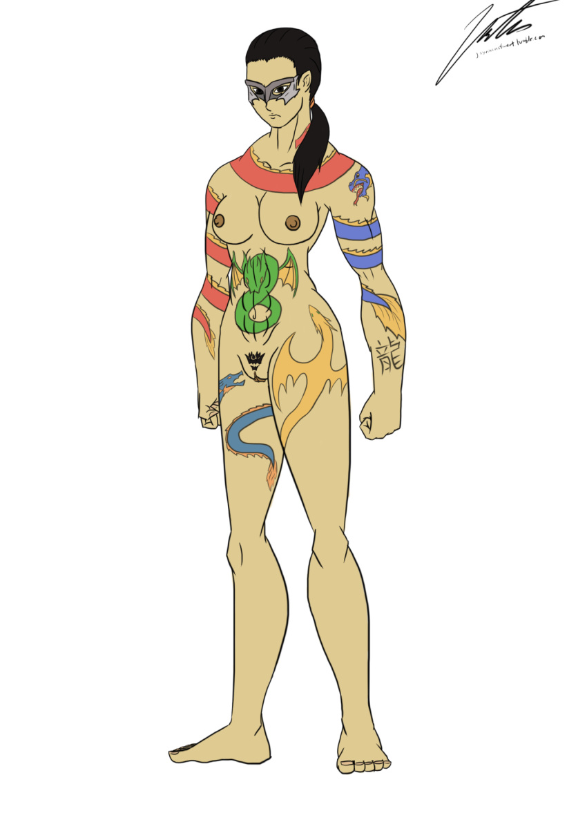 genderbent jsyrin lung(parahumans) mask naked naked_female parahumans rule_63 tattoo tomboy worm