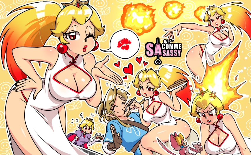 alternate_breast_size angry big_breasts blowing_kiss cat_peach cheongsam chinese_clothes cleavage fire_flower fire_peach link link_(breath_of_the_wild) male mario_(series) paper_mario princess_peach sasatseng shadow_peach shadow_queen shadow_siren super_mario_3d_world the_legend_of_zelda