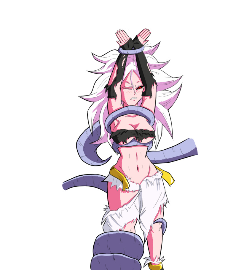 android_21 bondage breasts damaged_clothes dragon_ball dragon_ball_fighterz dragon_ball_z majin_android_21 reciodb tentacle tentacles_around_arms tentacles_around_legs tentacles_everywhere