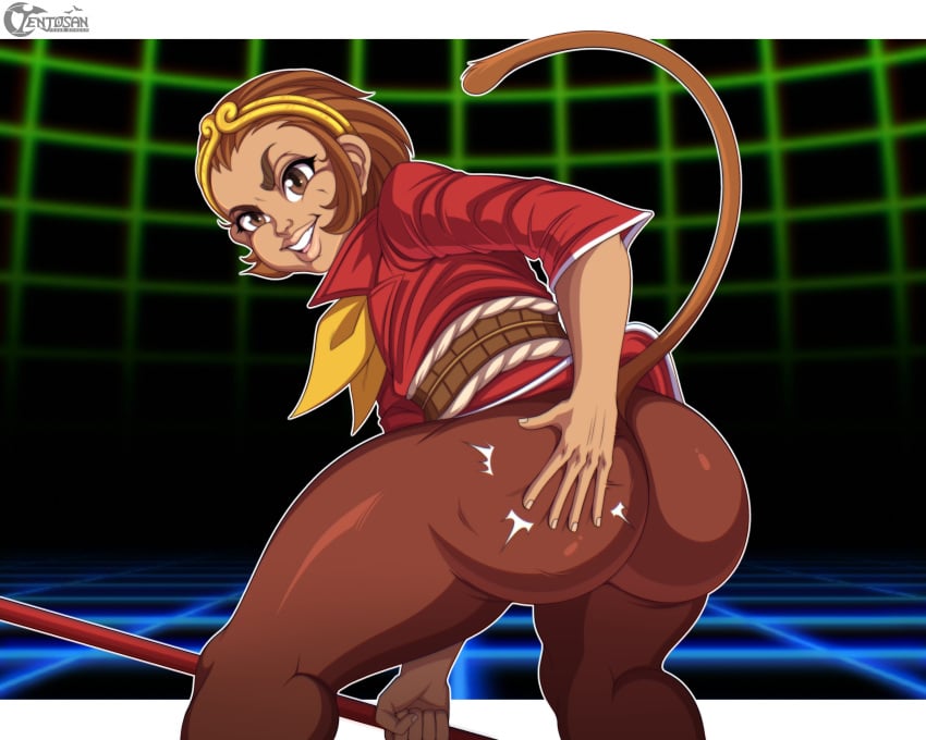 1girls ass big_ass big_butt butt_slap butt_smack capcom female female_only marvel_vs._capcom marvel_vs._capcom_2 monkey monkey_girl raised_tail solo sonson spanking tenjosan tight_pants ugly