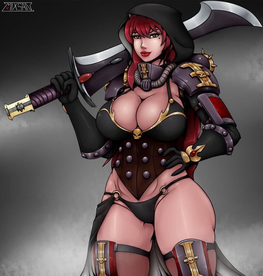 1girls breasts cleavage female female_only imperium_of_man inquisition_(warhammer_40k) inquisitor_(warhammer_40k) large_breasts panties romman08 solo solo_female sword warhammer_(franchise) warhammer_40k