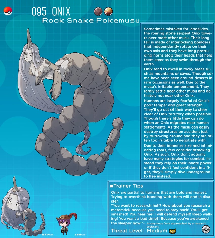 1girls creature_index english_text golem hi_res humanization kinkymation mineral_fauna mineral_humanoid onix page_95 page_number pokémon_(species) pokemon pokemon-girl_encyclopedia pokemorph pokemusu profile rock rock_creature rock_humanoid stone_body tagme text text_box