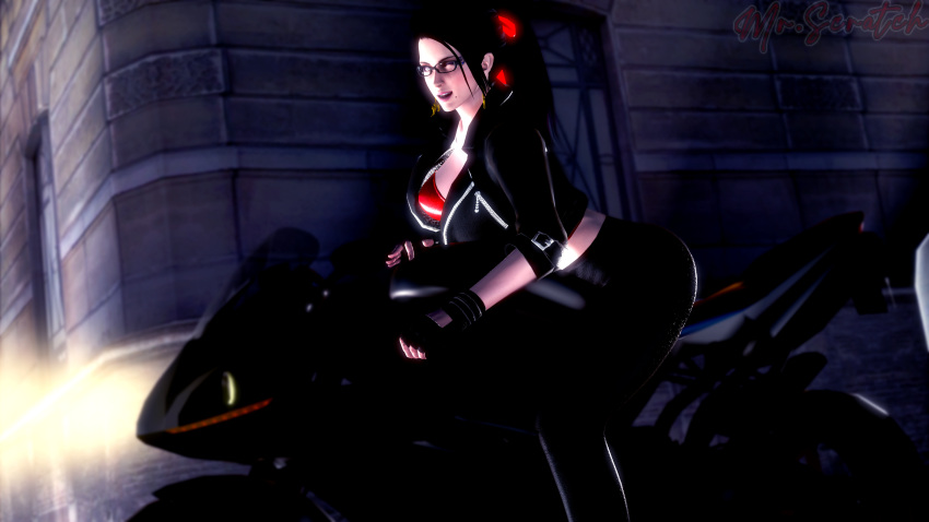 1girls 3d bayonetta bayonetta_(character) biker biker_clothes female female_only fully_clothed honey_select illusion_soft misterscratch motorcycle solo studio_neo