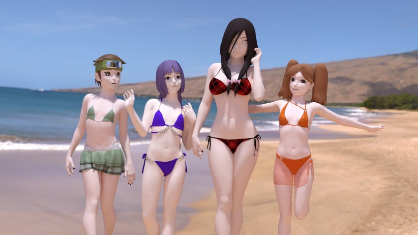 3d 4girls age_difference beach bikini boruto:_naruto_next_generations breasts brown_eyes darkfaust detailed_background erect_nipples erect_nipples_under_clothes female female_only flat_chest green_eyes headband hyuuga_hanabi izuno_wasabi kakei_sumire medium_breasts naruto naruto:_the_last naruto_(series) nipples ocean older_female outdoors purple_eyes purple_hair sand shore side-tie_bikini skirt small_breasts smile suzumeno_namida swimsuit teacher_and_student tied_hair twintails violet_eyes walking water younger_female