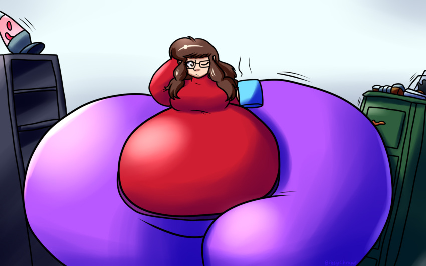 1girls annoyed big_breasts bigsychrome coffee fat fat_ass gigantic_ass glasses huge_belly meat_wall_(body_type) nerd nerdy_female thick_thighs wide_hips