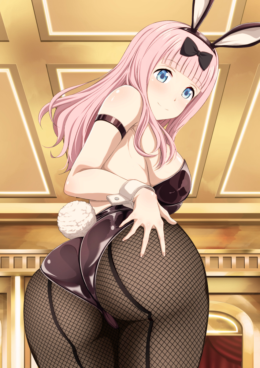 1girls absurd_res ass big_ass big_breasts big_butt blue_eyes breasts bunny_ears bunny_tail bunnysuit dat_ass eastern_style eye_contact female fujiwara_chika grabbing_own_ass high_resolution inoshira kaguya-sama_wa_kokurasetai_~tensai-tachi_no_renai_zunousen~ leotard long_hair looking_at_viewer pantyhose pink_hair shiny_clothes standing thick_thighs thighs