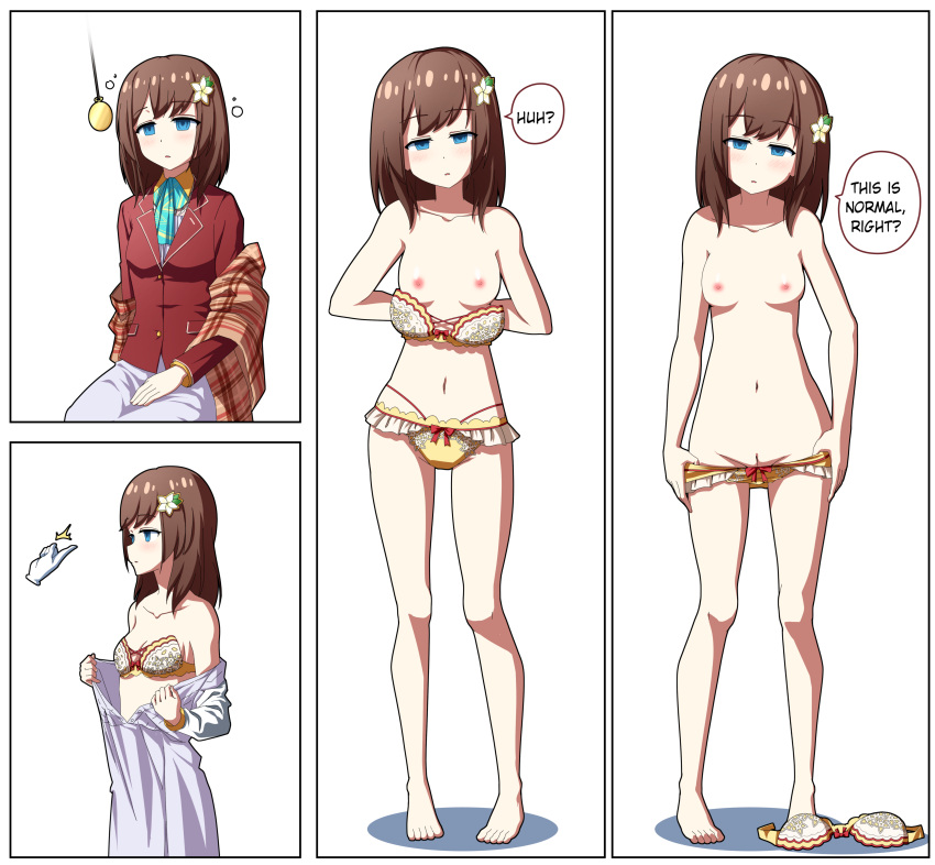 absurdres breasts brown_hair dazed empty_eyes etlabsotwe female hair_ornament hana_macchia highres hypnosis lingerie mind_control multiple_views nijisanji nijisanji_id nijisanji_indonesia nipples pocket_watch pussy rape uncensored underwear undressing virtual_youtuber watch