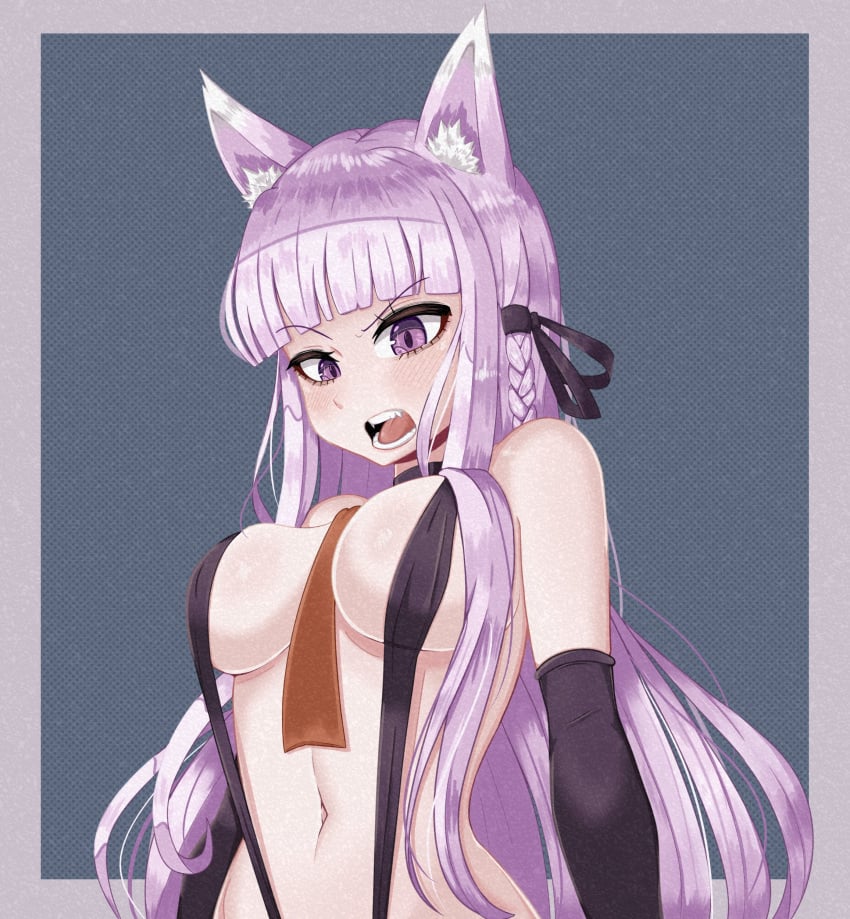 1girls annoyed bangs belly_button breasts cleavage danganronpa danganronpa:_trigger_happy_havoc danganronpa_1 duke_wintermaul female female_focus female_only fox_ears hair_ribbon kirigiri_kyouko long_gloves looking_at_viewer opera_gloves pink_hair solo straight_hair suspenders tie young_savage