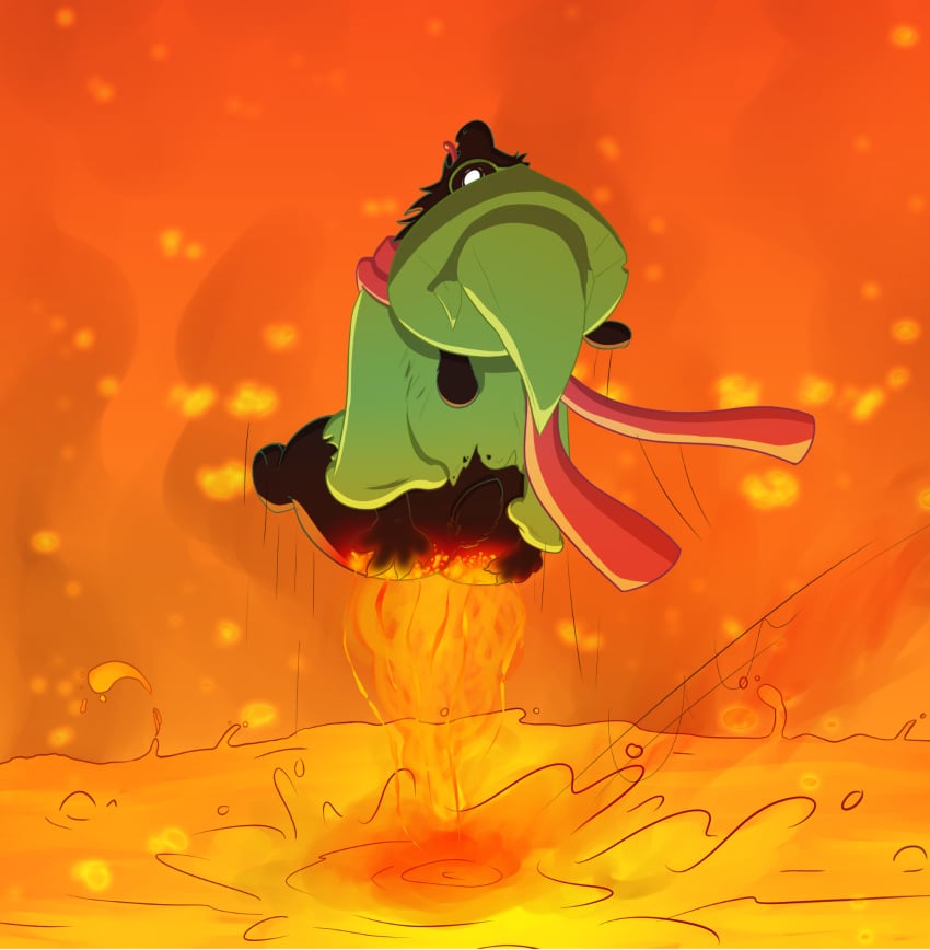 1boy 2d anthro anthro_male anthro_only ass bubble_ass bubble_butt burned_clothing butt_on_fire caprine cartoon_mischief deltarune fire from_behind furry furry_male furry_only goat humanoid humanoid_male humanoid_only hurt injury lava male male_only mammal mammal_humanoid ralsei ralsei_(deltarune) ralsei_with_black_fur roasted scarf solo tongue_out undertale_(series)