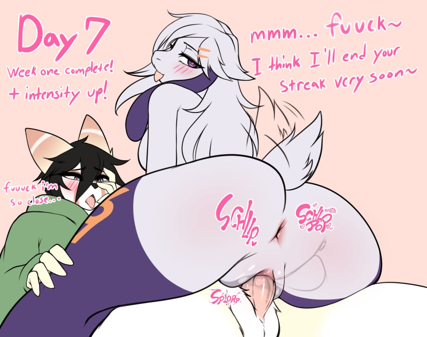 1boy 1girls 2021 absurd_res anthro anthro_on_anthro anus ass black_hair blush bodily_fluids bovid cali_(nastycalamari) caprine clothing count day_count dialogue duo english_text erection female female_anthro female_penetrated femboy femboy_on_female femboysub femdom fur furry furry_only genital_fluids genitals goat hair heart heart-shaped_pupils hi_res interspecies krisha_russel looking_at_viewer looking_back male male/female male_anthro male_penetrating male_penetrating_female malesub mammal meme naked no_nut_november no_nut_sabotage nude number onomatopoeia ownychan penetration penis pussy pussy_juice rear_view scut_tail sex short_tail simple_background sound_effects straight tail text tongue tongue_out topwear vaginal_penetration white_body white_fur