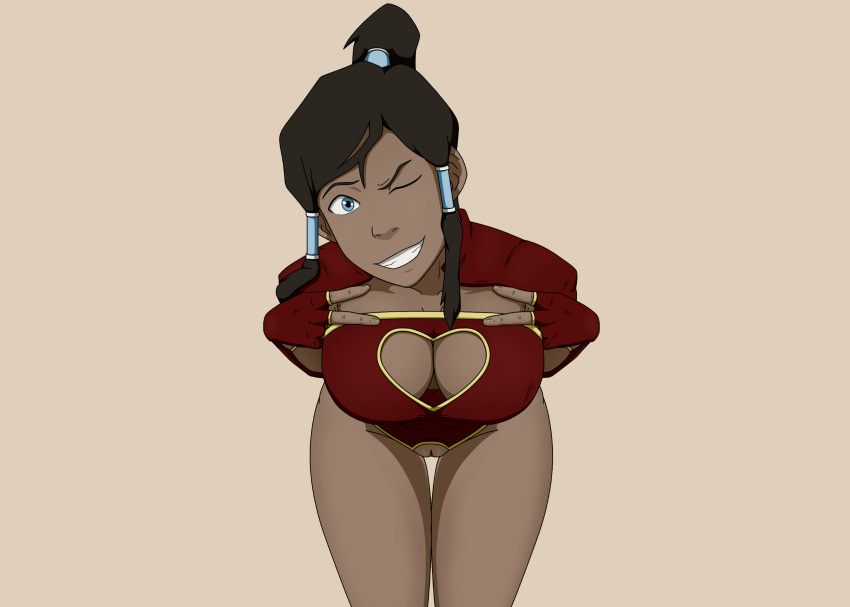 1girls avatar_legends bending_forward bending_over bent_over clothing crotchless dark-skinned_female dark_skin dialogue female female_only heart_cutout korra large_breasts looking_at_viewer rear_view skimpy skimpy_armor skimpy_clothes smile sock_vivian solo straight_hair text the_avatar the_legend_of_korra water_tribe