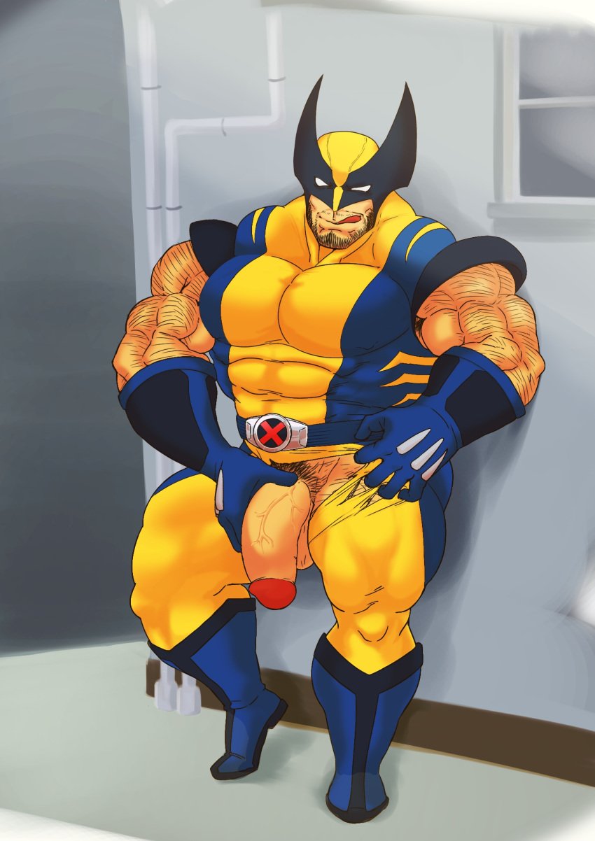 1boy balls bara big_balls big_penis d_ron_r gay hairy male male_only marvel marvel_comics muscles muscular penis solo solo_male wolverine_(x-men) x-men yaoi ろん