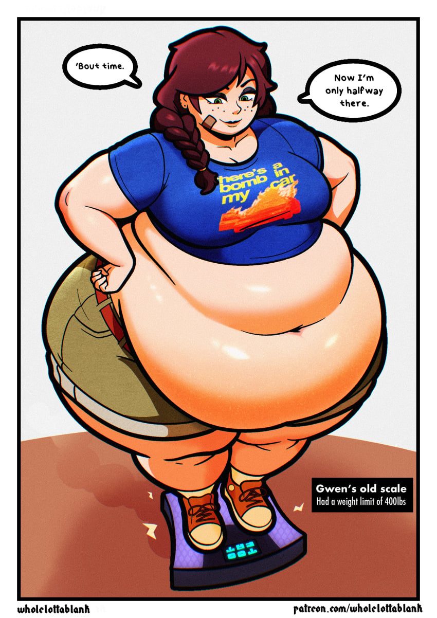 belly belly_fat belly_fetish belly_focus belly_overhang big_belly deep_navel exposed_fat_belly fat fat_belly fat_female fat_fetish fat_thighs female female_focus female_only flabby flabby_belly morbidly_obese_female obese overweight_female scale weight_gain wholelottablank