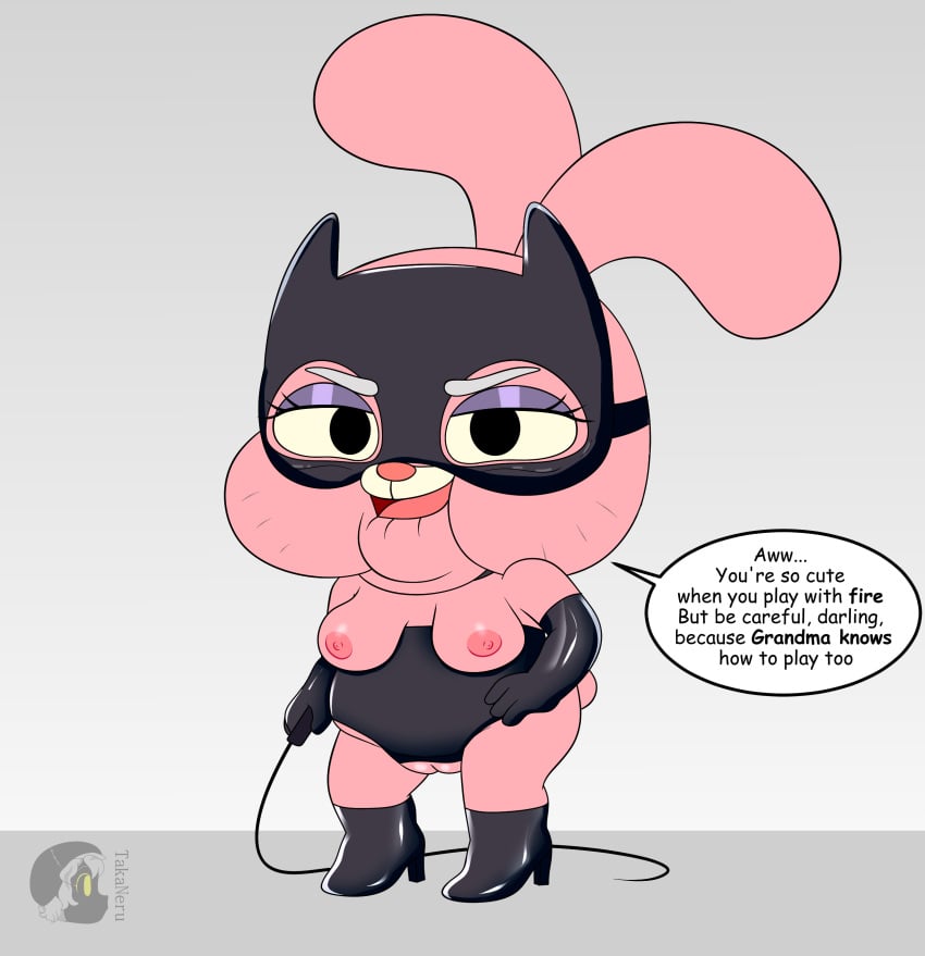 2026 3_fingers absurd_res anthro areola armwear artist_logo artist_name bare_shoulders bedroom_eyes big_areola big_breasts big_ears big_eyes big_iris big_nipples biped black_armwear black_boots black_clothing black_elbow_gloves black_eyes black_footwear black_gloves black_handwear black_high_heeled_boots black_high_heels black_markings black_mask black_shoes black_text bold_text boots breasts breasts_apart cartoon_network clothed clothed_anthro clothed_female clothing crotchless_clothing dialogue digital_drawing_(artwork) digital_media_(artwork) dominatrix elbow_gloves elderly elderly_anthro elderly_female ellipsis english_text eyebrows eyelashes eyeshadow facial_markings female fingers floppy_ears footwear fur genitals glistening glistening_areola glistening_armwear glistening_boots glistening_breasts glistening_clothing glistening_elbow_gloves glistening_eyelids glistening_footwear glistening_genitalia glistening_gloves glistening_handwear glistening_high_heeled_boots glistening_high_heels glistening_shoes glistening_vulva gloves gradient_background grey_eyebrows hand_on_hip hand_on_own_hip handwear head_markings hi_res high_heeled_boots high_heels holding_object holding_whip ineffective_clothing innie_vulva iris joanna_watterson lagomorph latex latex_armwear latex_clothing latex_elbow_gloves latex_gloves latex_handwear leporid light_areola light_body light_fur light_nipples logo long_eyelashes looking_at_viewer makeup mammal markings mask mature_anthro mature_female muzzle_(marking) narrowed_eyes nipples no_pupils open_mouth open_smile pink_areola pink_body pink_breasts pink_ears pink_fur pink_nipples pink_nose pink_tail pink_tongue plump_labia puffy_areola puffy_nipples purple_eyeshadow rabbit sagging_breasts scut_tail seductive shoes short_tail simple_background smile smiling_at_viewer snout solo speech_bubble standing tail takaneru talking_to_viewer term_of_endearment text text_emphasis the_amazing_world_of_gumball thick_eyebrows thick_thighs three-quarter_view tongue vulva whip whisker_markings white_markings white_sclera white_speech_bubble wrinkles