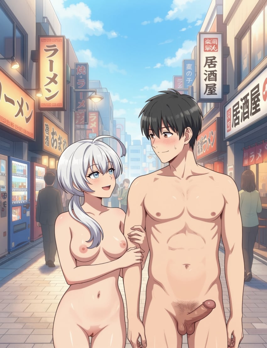 1boy 1boy1girl 1girls ai_generated black_eyes black_hair blush blushing breasts casual casual_nudity city completely_naked completely_naked_female completely_naked_male completely_nude completely_nude_female completely_nude_male couple cute etra-chan_saw! female fit fit_female fit_male holding_another's_arm holding_arm hourglass_figure hourglass_figured_female kuroki_(etra-chan_saw!) looking_at_another male male/female medium_breasts more_at_source naked naked_female naked_male nipples nude nude_edit nude_female nude_filter nude_male nudist part_of_a_set penis perfect_body ponytail pubic_hair pussy smile smiling smiling_at_another suzuran_(etra-chan_saw!) sweat sweatdrop testicles vagina white_eyes white_hair wholesome wholesome_nudity youtube
