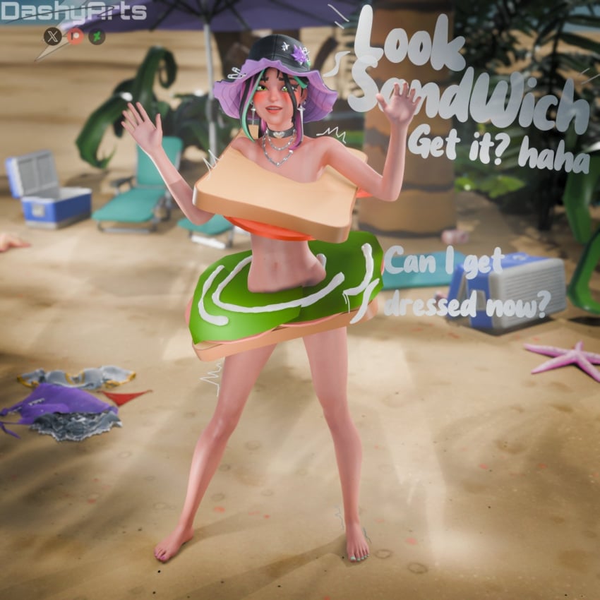 1girls 2026 3d 3d_(artwork) beach beach_background beach_umbrella blush blushing breasts caught completely_nude completely_nude_female dashyarts detailed_background embarrassed epic_games female female_focus female_only fortnite fortnite:_battle_royale green_eyes headwear helsie_(fortnite) hi_res high_quality high_resolution highres light-skinned_female light_skin looking_at_viewer medium_breasts meme meme_attire nude nude_female petite petite_body petite_female public_nudity sand sand_witch_helsie_(fortnite) shower showering showering_together slim_waist small_breasts text watermark
