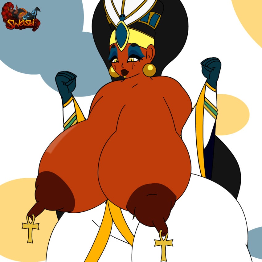 animated big_breasts blue_makeup earrings egyptian egyptian_headdress egyptian_mythology egyptian_queen egyptian_queen_ebony huge_breasts long_hair newdity nipple_piercing piercing queen_titahatenamun_ebonee swasbi_(artist) swaying_breasts tale_of_ebonee yellow_eyes