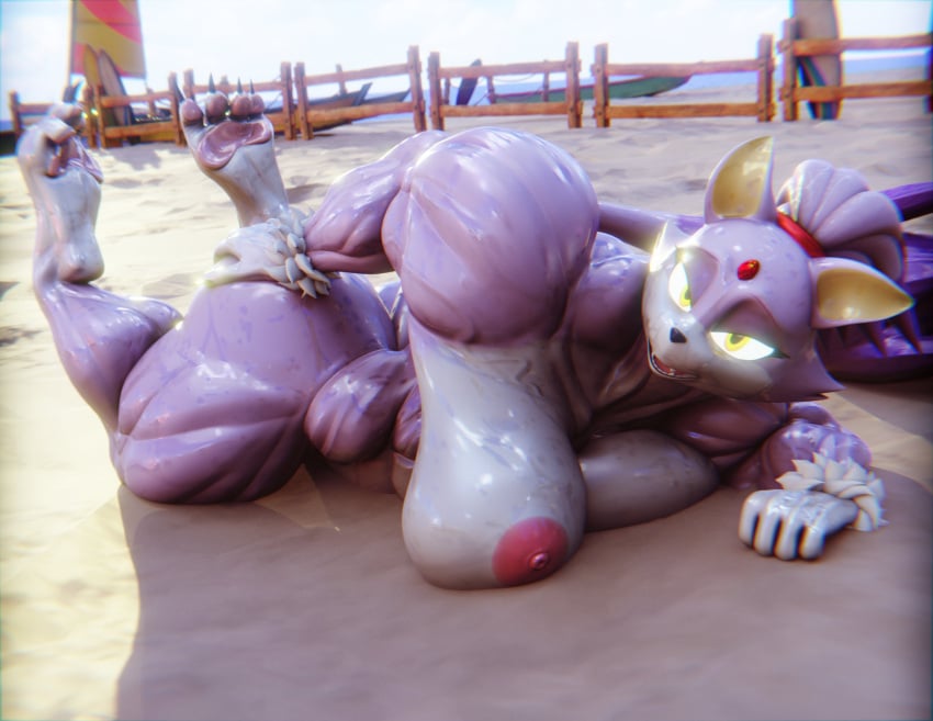 3d alternate_muscle_size anthro beach blaze_the_cat chaos_emerald diag34k muscular_female sonic_(series) thick_thighs