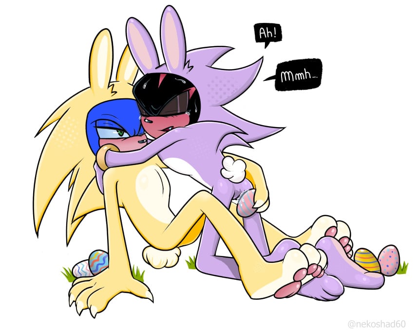 black_fur blue_fur costume egg egg_from_pussy furry furry_intersex furry_male hedgehog hedgehog_boy intersex nekoshad pussy rabbit_costume red_eyes shadow shadow_the_hedgehog sonadow sonic_(series) sonic_the_hedgehog sonic_the_hedgehog_(series)