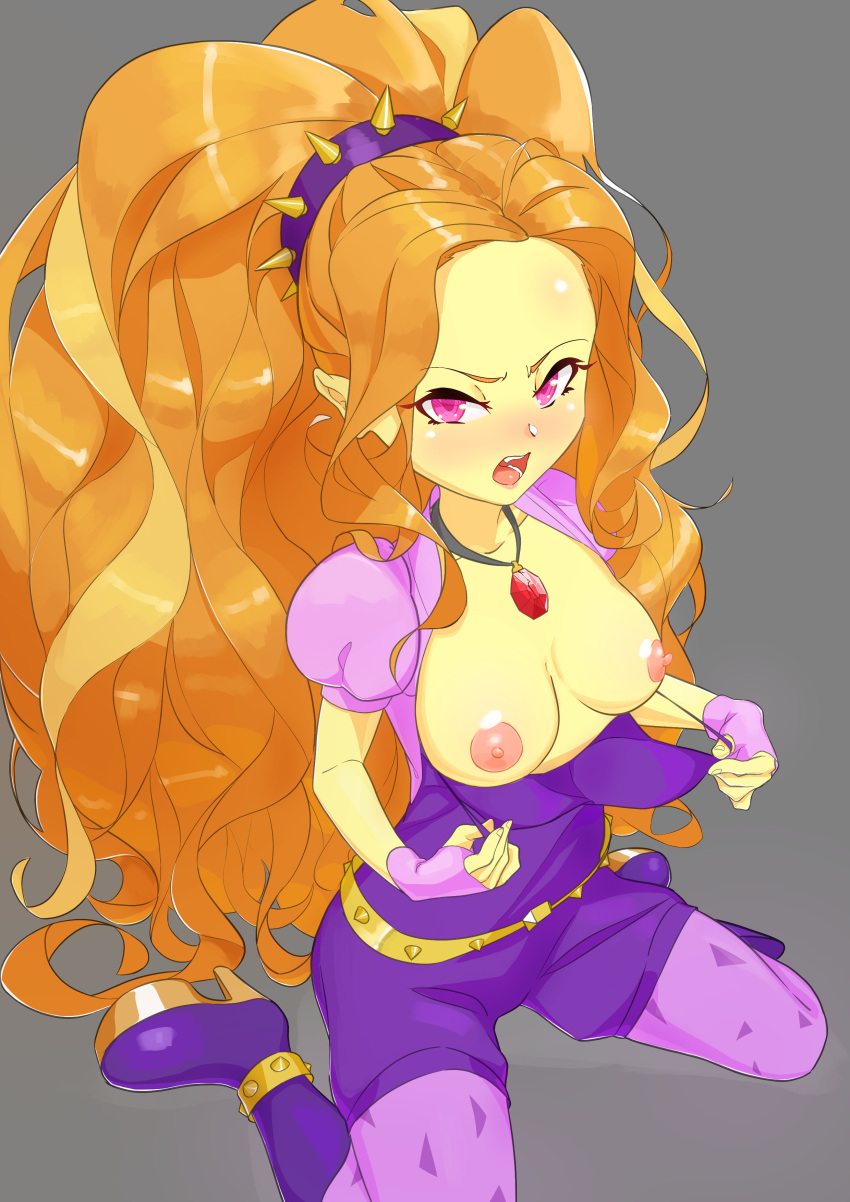 1girls adagio_dazzle areolae breasts breasts_out dekasuji equestria_girls erect_nipples female female_only flashing flashing_breasts friendship_is_magic hasbro hi_res high_heels highres leggings looking_at_viewer my_little_pony nipples siren_gem solo solo_female tagme top_pulled_down wariza