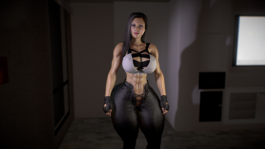 3d abs ass big_ass big_breasts big_butt breasts brown_hair clothed_female female futalord huge_ass huge_breasts muscular_arms muscular_female muscular_thighs nipple_erection nipples no_nude pants thick_thighs toned_female virtamate wide_hips