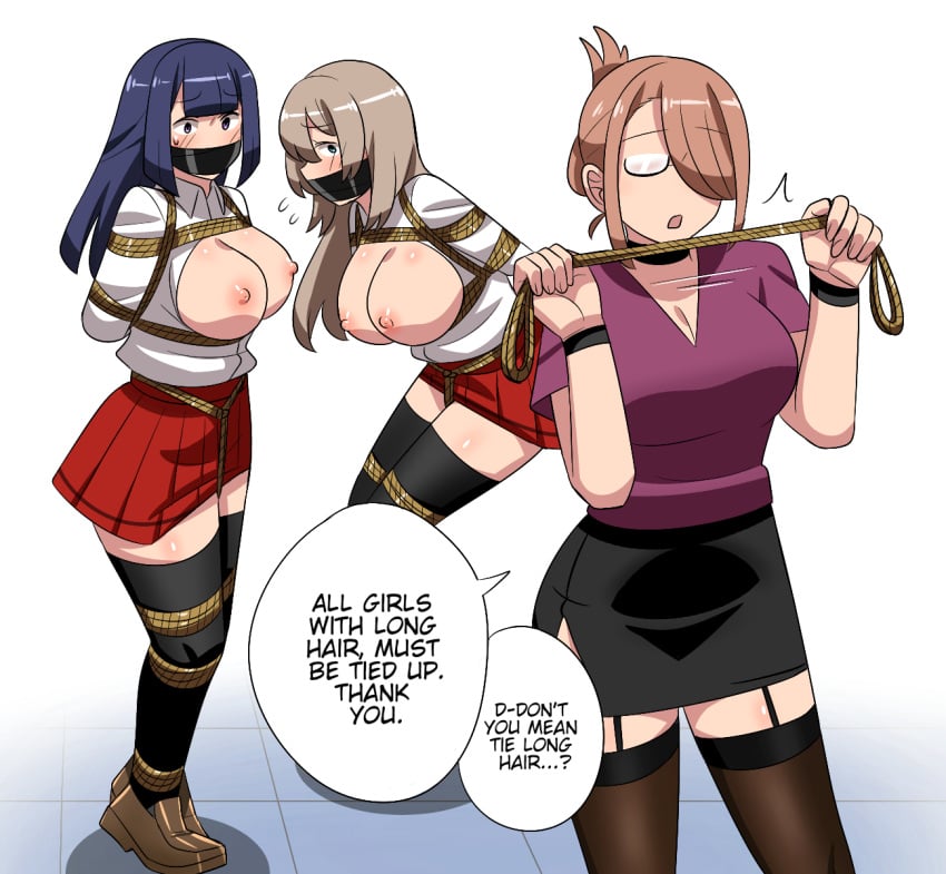 bondage breasts breasts_out exposed exposed_breasts exposed_nipples gag gagged gagged_female imbsengirl nipples original original_character restrained restrained_arms restraints school_uniform schoolgirl tape tape_gag taped_mouth teacher